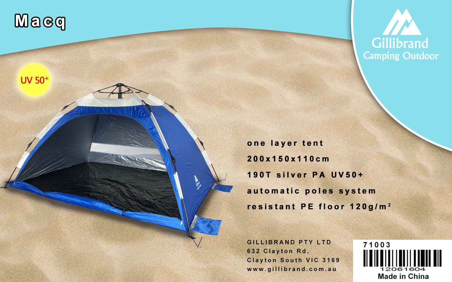 Macq 2 Persons instant beach/camping 2 in 1 Tent