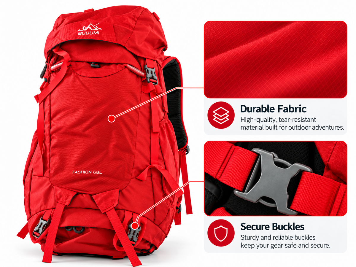 BUBUMI 68L Hiking Backpack with Rain Cover – Outdoor Travel Pack