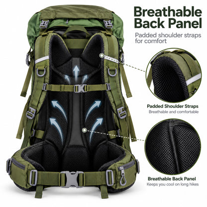 BUBUMI 68L Hiking Backpack with Rain Cover – Lightweight Camping & Travel Rucksack