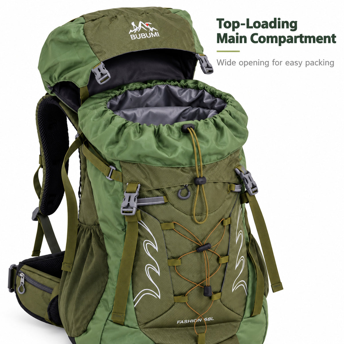 BUBUMI 68L Hiking Backpack with Rain Cover – Lightweight Camping & Travel Rucksack