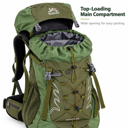 BUBUMI 68L Hiking Backpack with Rain Cover – Lightweight Camping & Travel Rucksack