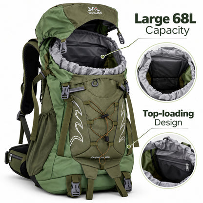 BUBUMI 68L Hiking Backpack with Rain Cover – Lightweight Camping & Travel Rucksack
